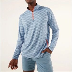 Chubbies Shirt Mens M Coastal Course Movementum 1/4 Zip Blue Pineapples Golf